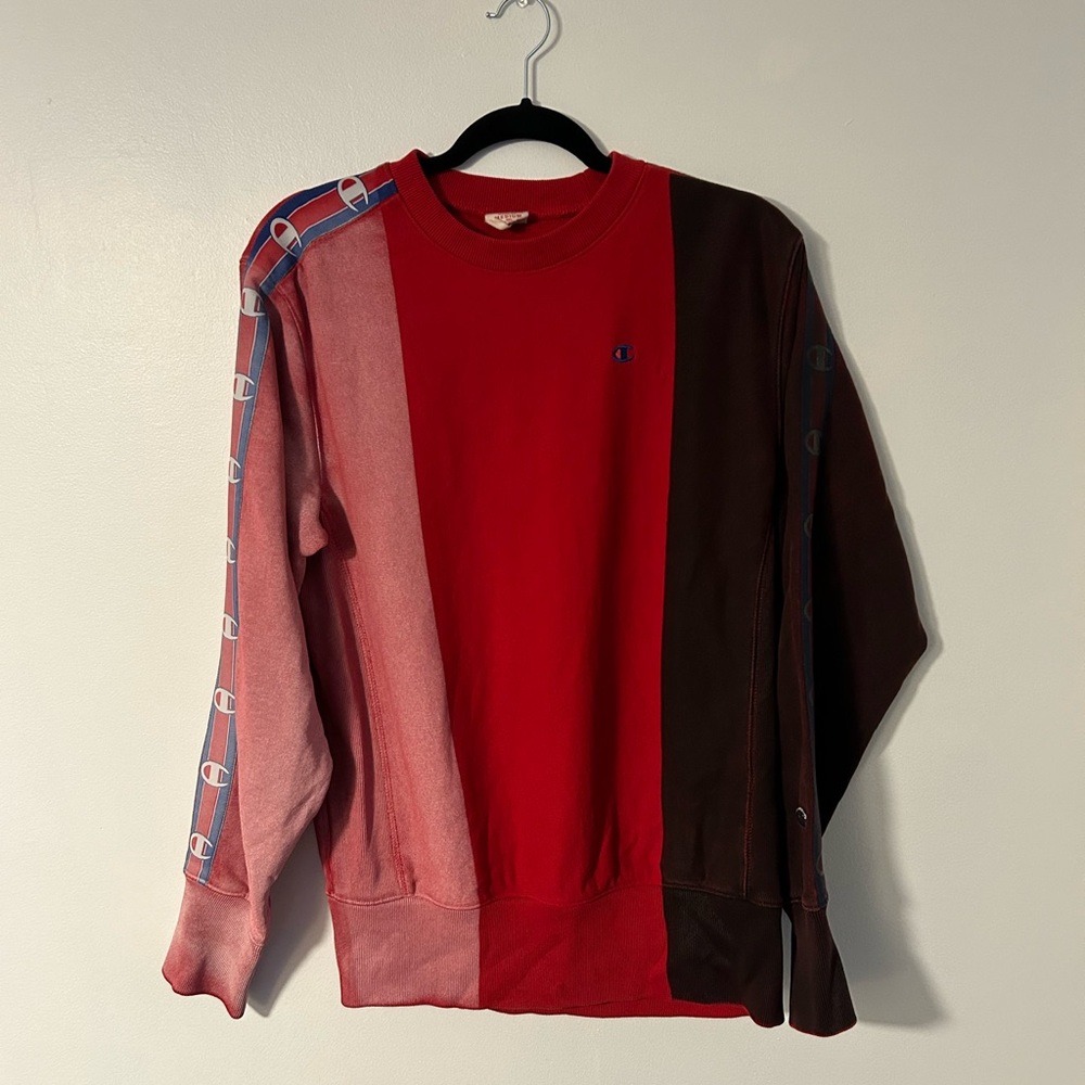 Champion Custom Painted Crewneck Sweatshirt Men's Medium. Red, black, and pink